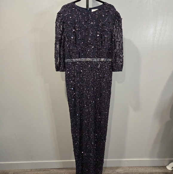 NWT Mac Duggal Sequined Elbow Sleeve Gown SZ 18 MIDNIGHT BLUE 93790 - Picture 7 of 8